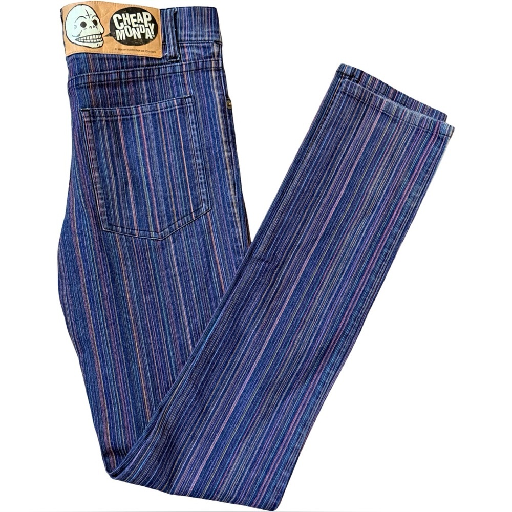 Vintage Cheap Monday Rainbow Pinstriped Jeans 🌈 Alt Y2K Punk Goth Festival